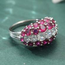 Fashionable Luxury Red & White Cubic Zirconia Ring, Sparkling Jewelry, Women's Wedding & Engagement Rings, Holiday & Party Jewelry, Anniversary Gift - Silver - View 4