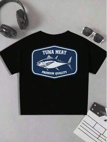 Camisetas gráficas de pesca de atún, suaves, estampadas a doble cara, de poliéster y algodón, suaves al tacto, de gran tama?o, urbanas, suaves, esenciales para el día a día. - Negro - Ver 3
