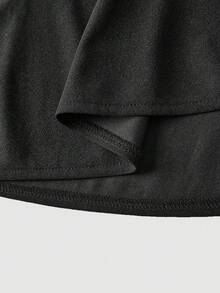 Women's Elegant Commuting & Dating Luxury Shiny Mandarin Collar A-Line Swing Dress, Graceful Women's Knitted A-Line Mid-Length Dress, Long Sleeve Round Neck Design, Showcasing Refined Elegant Elegant - Black - View 10