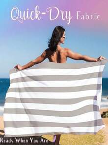 One Neutral Striped Beach Towel, Large In Size, Incredibly Soft And Quick To Dry. Timeless And Straightforward, Perfect For The Beach, Camping, And Yoga. Essential For Those Who Appreciate Minimalism. - Grayish White - View 1
