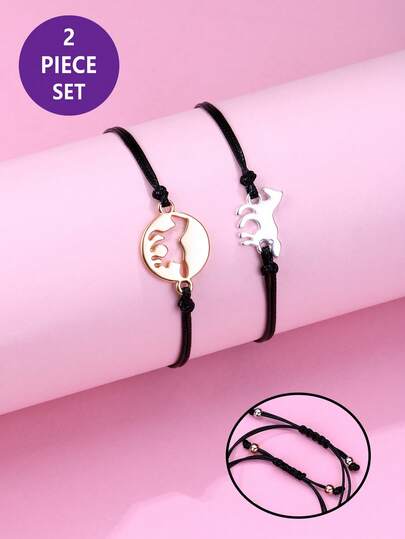 2pcs/Set Children's Minimalist Cute Mother's Day Gift Handmade Hollow Matte Heart Bracelet Set, Suitable For Daily Wear, Gift Giving, Festivals