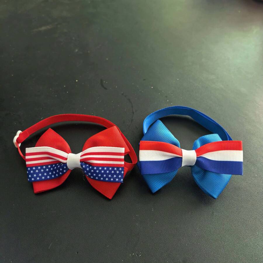 Bộ 2 chiếc nơ đeo cổ cho thú cưng họa tiết ngôi sao và sọc yêu nước. - Nhiều màu - Xem 1