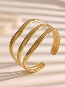 1件金色几何线条多层可调节手镯，不易褪色，适合夏季度假和日常佩戴 - SZ203 - 查看 4