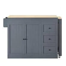 Kitchen Island On Wheels, Extendable Kitchen Island With Dining Area, Spice Rack And Drawers, Independent Mobile Kitchen Island, Ideal For Kitchen And Dining Room (White). - Grey - View 1