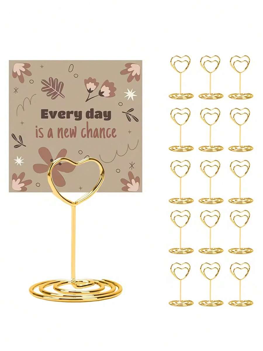 10个金色心形桌号夹 - 心形夹子和支架，可用于固定纸质菜单、照片、桌号卡，以及展示各种收藏品。适用于母亲节、婚礼、生日派对、主题活动、毕业典礼、周年纪念日和单身派对。 - 均碼 - 查看 1