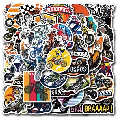50 pièces Autocollants de moto tout-terrain, autocollants de fête, friandises pour jeux d'adultes, fournitures de classe, faveurs, cadeaux à utiliser sur des tasses, décorations de fenêtre en papier découpé, voitures, ordinateurs portables, bouteilles d'eau, téléphones portables, planches à roulettes, bagages