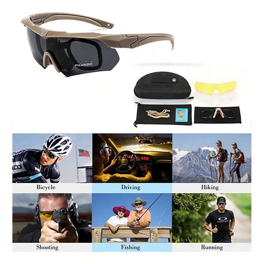 Gafas tácticas antivaho, gafas de ciclismo con 3 lentes intercambiables con protección UV400, regalos para hombres y mujeres. - Caqui - Ver 1