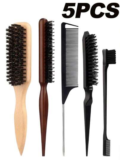 5件套顺滑马尾/鬃毛梳，适用于卷发和直发，蓬松造型，控制毛躁，无香型，是旅行、浴室、度假、海滩、母亲节、复活节、生日礼物的理想之选，也是送给女士和老师的贴心礼物。