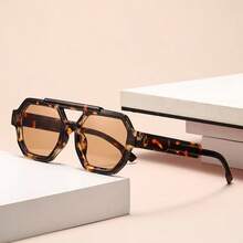 1副多边形时尚眼镜，新款高端防紫外线时尚眼镜，男女皆宜 - 玳瑁框茶片 - 查看 5