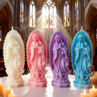 1pc Handmade Virgin Mary Shaped Scented Candle Decor, Slight Color Difference, Small: Length 4cm/1.57in Height 11cm/4.33in Weight 40g, Large: Length 5cm/1.96in Height 13.5cm/5.31in Weight 102g/3.59oz