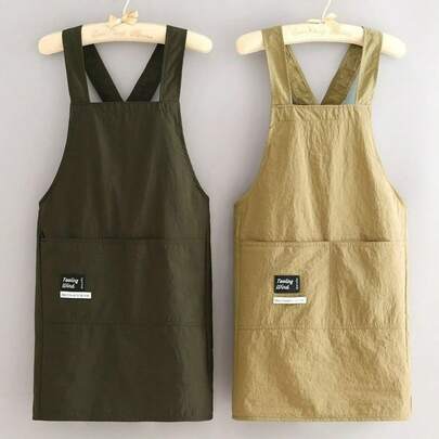 一件装无袖交叉围裙，聚酯纤维材质，家用厨房烹饪工作服