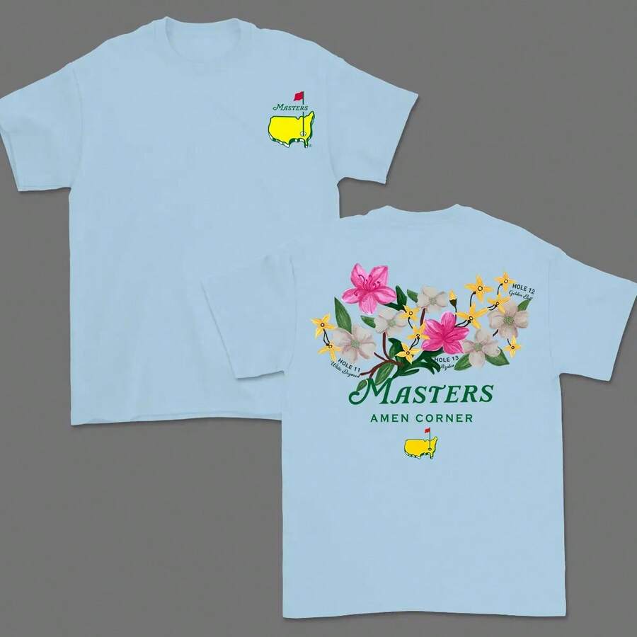 Masters Amen Corner Golf Shirt, Soft Vintage Cotton T-Shirt, Breathable Classic Collar, Casual Menswear, Sportswear Giftsummer Outfits For Women - 淺藍色 - 查看 1