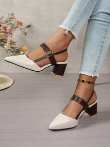 Giày sandal cao gót mũi nhọn một quai dành cho nữ, kiểu dáng đa năng, phù hợp cho đi làm, mặc hàng ngày và đi chơi. - Màu be - Xem 2