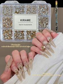 KIRAME 1200颗香槟色水钻 - 12款DIY美甲工具套装，包含1支点钻笔、1-5毫米闪亮美甲钻，适用于美甲沙龙、美甲用品、万圣节、圣诞节、新年、母亲节、节日礼物等场合。 - 香檳色 - 查看 7
