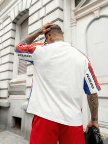 Men's Loose T-Shirt With Motorcycle Offroad Racing Pattern, "Only Truth" Letter & Number 09 Print, Colorblock, Y2K Streetwear Vibe - Multicolor - View 2