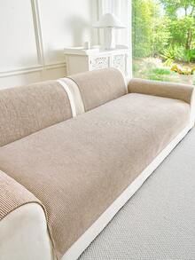 1pc Solid Color Chenille Sofa Cover, Ins Style Sofa Cushion, High Density Thick Design For All Seasons, Sofa Protector Anti-Slip Anti-Scratch For Living Room Bedroom Study, Fits 1/2/3/4 Seater Sofa With Armrest & Backrest - Brown - View 4