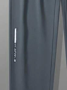 Plus Size Men's Casual Straight Leg Sweatpants With Drawstring Waist And Zipper Pockets, Loose Comfortable Leg Opening, Fashion Letter Print Design, Breathable Quick-Dry, Ideal For Lazy Plus Size Men To Wear In Summer, Gym Workout, Running And Other Sports - Dark Grey - View 5