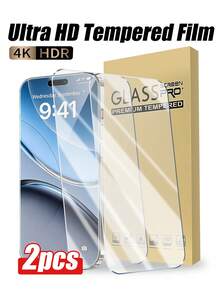 Bộ 2 miếng dán màn hình cường lực độ phân giải cao, phủ mịn 4 mặt, chất liệu cứng cáp, chống va đập và trầy xước, chống bám vân tay, chống nước và dầu, tương thích với tất cả các dòng X/XR/11/12/13/14/15/16/16 Plus/16 Pro/16 Pro Max/16e/17/17 Air/17 Pro/17 Pro Max/17e - Trong sáng - Xem 1