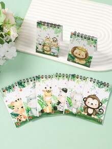 8本/套丛林动物主题螺旋笔记本，适合作为生日派对礼物、日常笔记、学生礼物、返校奖品、派对礼品、婴儿派对装饰、性别揭晓派对装饰、野性主题派对礼物、丛林动物派对装饰、毕业典礼等。 - 彩色 - 查看 5