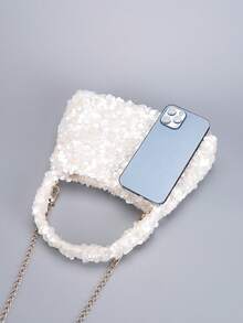 1 chiếc túi xách Hobo đính kim sa lấp lánh, túi đeo vai dây xích màu trắng lấp lánh, ví cầm tay dự tiệc cưới/dạ hội cho nữ. - trắng - Xem 4
