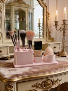 1 pieza Organizador de maquillaje elegante, minimalista y multifuncional para brochas de maquillaje y pequeñas herramientas de maquillaje - Rosa - Ver 7