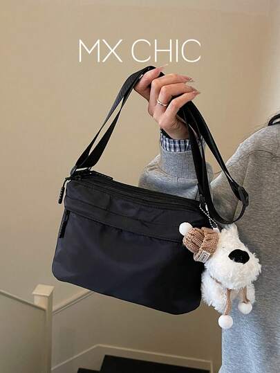 1pc Women's Solid Color Crescent Moon Shoulder Crossbody Bag, Fashion Casual Outdoor Sports Small Black Bag With Multiple Pockets, Suitable For Outdoor Sports, Vacation, Travel, College Students