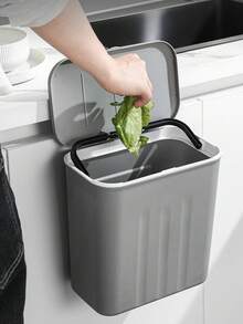 Wall-Mounted Trash Can 2-In-1 , Quiet Close Rectangular Plastic Wastebasket, Space-Saving Design For Bathroom, Kitchen, And Office Use, Easy Installation, No Electricity Required - Multicolor - View 3