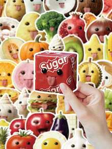 53pcs Funny Food Stickers With Hilarious Expressions And Playful Poses, Customizable, Waterproof Vinyl Material, Suitable For Fridge, Lunchbox, Bringing Joy And Laughter - 多色 2 - 查看 3