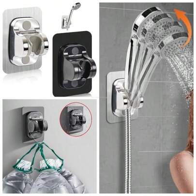 [1pc] Musurjoy Adjustable Suction Cup Shower Head Holder, Bathroom Wall Mounted Handheld Shower Bracket - Grey, ABS Plastic, No Drilling Required - Easy To Use, Summer Bathroom Shower Accessory, Delivery Within 5 Days