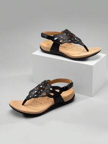 Athlefit Women's Orthopedic Sandals Summer Adjustable Orthotic Thong Sandals With Arch Support - màu đen - Xem 4
