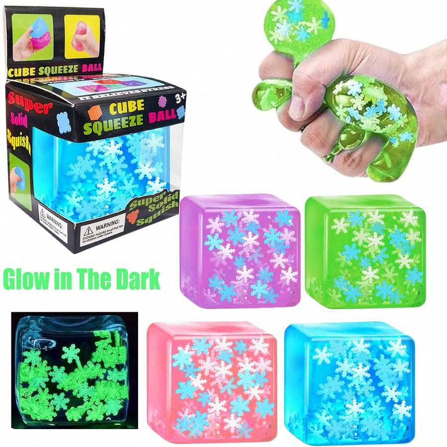 1/4 piezas Juguetes antiestrés para adultos, Cubo de copo de nieve luminoso para apretar, Juguetes de caramelo de rebote lento, Juguetes sensoriales, Bolas de malta antiestrés, Adecuado para regalos de fiesta infantil y cumpleaños - Multicolor - Ver 1