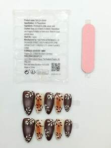 Handmade Press On Nails 10Pcs Almond Shape Chocolate Brown Gradient Leaf Pattern Glossy Finish Reusable False Nails For Daily Wear - Coffee Brown - View 7