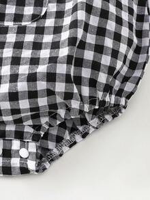 女宝宝夏季黑白格子连体衣，饰有雏菊刺绣，时尚女宝宝吊带衫，适合100天宝宝照拍摄，附赠发带 - 黑與白 - 查看 7