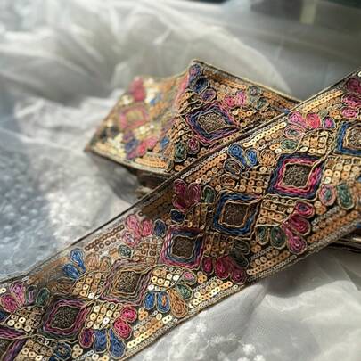 100cm Lace Trim With Embroidery, Suitable For DIY Sewing And Handicraft