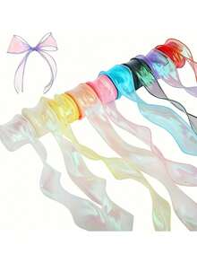 1pc Rainbow Mermaid Tail Decorative Satin Ribbon, Featuring Iridescent Wavy Design With Scalloped Edge And Decorative Mermaid Tail Pattern, Ideal For DIY Crafts, Floral Arrangements And Home Decor. Perfect For Christmas, Easter And Valentine's Day. - Multicolor - View 9