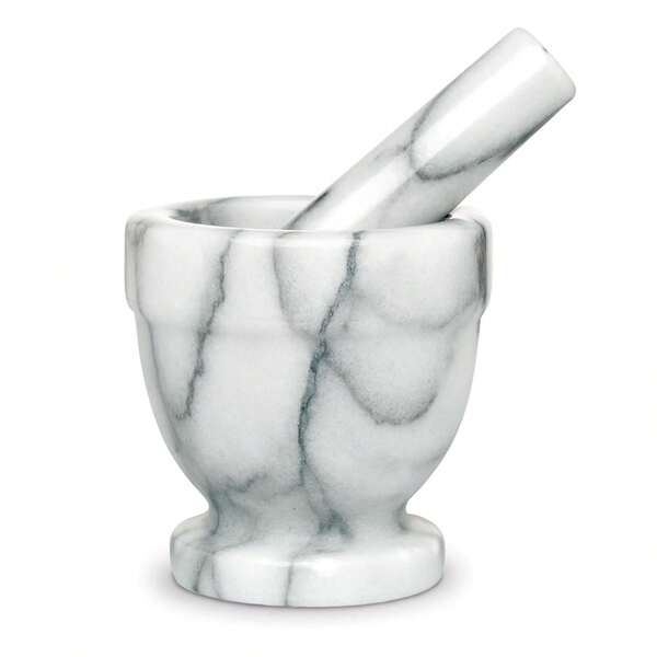 Tall Mortar And Pestle Set, Solid Carrara Marble, 4-Inch, Spice Herb Grinder, Pill Crusher, Nut Butter Maker