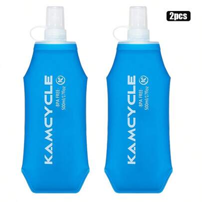 Bộ 2 bình nước mềm gấp gọn, di động, nhẹ 500ml, thích hợp cho chạy bộ, leo núi, du lịch. Bình nước mềm gấp gọn có vòng treo, bình nước TPU nhẹ cho chạy bộ, đạp xe, leo núi.