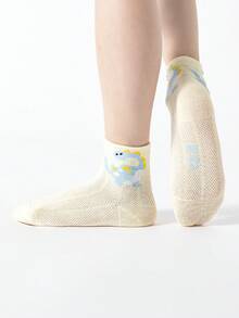 5双装儿童/幼儿男童网眼中筒袜，白色、黄色、绿色、蓝色、灰色，撞色拼接，卡通恐龙、字母、条纹、气球、树木、独角兽、霸王龙、腕龙、翼龙图案，透气可爱，简约风格，适合春夏四季穿着，时尚百搭，学生日常穿着，返校季必备，可搭配休闲鞋/运动鞋/正装鞋 - 彩色 - 查看 4
