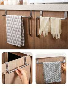 1 pièce Porte-serviette en acier inoxydable à barre unique, convient pour la cuisine et la salle de bain, sans perçage requis, barre porte-serviette, crochet de porte de placard - Multicolore - Voir 11