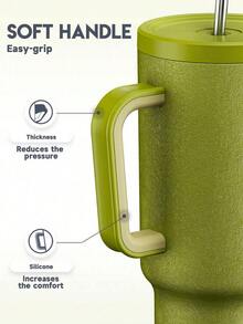 40oz Handled Vacuum Insulated Water Bottle, Leak-Proof Lid & Straw, Stainless Steel Travel  Cup, Keeps Cold For 34hrs Or Hot For 10hrs (Matte Crackle) - Olive Green - View 4