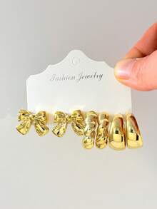 6-18件/套金色CCB优雅时尚耳环套装，适合母亲节礼物、节日礼物、日常佩戴、旅行、派对等场合。 - 金色 - 查看 11