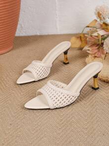 Giày sandal cao gót mũi nhọn bằng lưới dệt thời trang mới năm 2026 dành cho nữ, thanh lịch, gợi cảm, kiểu dép quai ngang hở mũi, thích hợp cho tiệc tùng, thoải mái, dép cao gót nữ. - Màu be - Xem 4