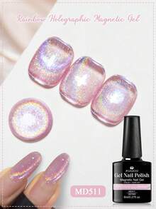 MSRUIOO 1pc 8ml Rainbow Glitter Cat Eye Gel Nail Polish , Sparkle Holographic Laser Magnetic Cateye Gel Polish, Semi Permanent Soak Off UV Gel Varnish For Summer Nails, Manicure Nail Art DIY For Salon And Home Nail Supplies - Multicolor - View 3