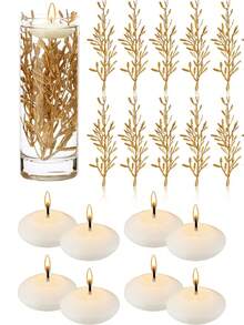 10/5pcs Rattan & Floating Candle Set, Imported Wax Plate Decor, Suitable For Wedding, Party, Holiday, Valentine's Day, Home Decoration - Lilin + Rumput Padi - View 1