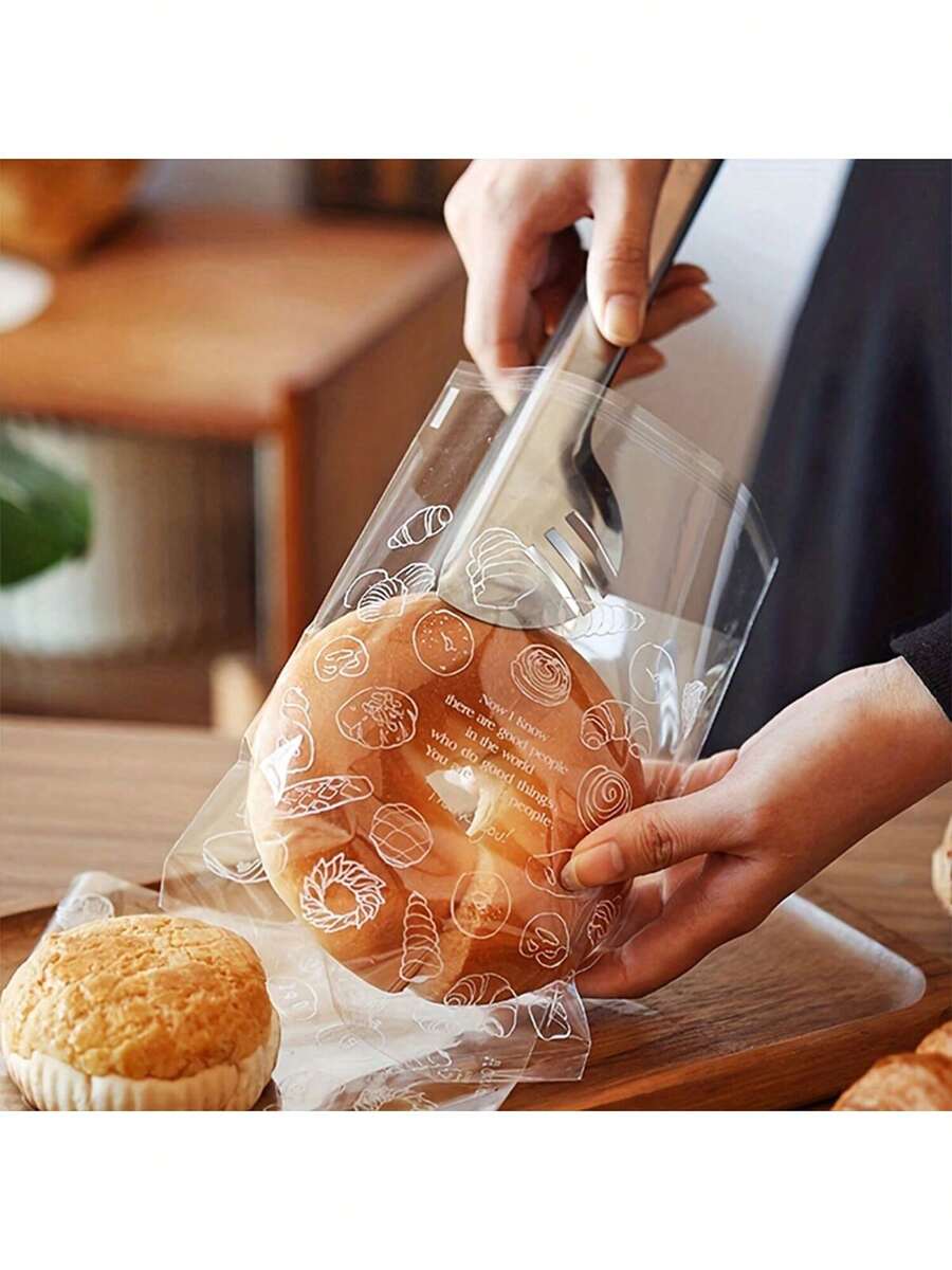 50/100 túi đựng bánh mì, túi tự dán trong suốt đựng bánh mì nướng, túi giấy chống dầu mỡ, túi đựng thực phẩm, túi hút chân không, đồ dùng nhà bếp - Trong sáng - Xem 1