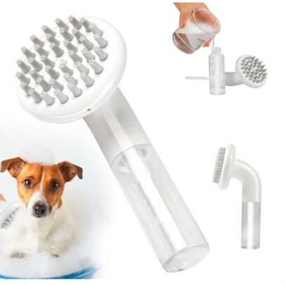 Pet Grooming Bath Brush With Soap Dispenser For Effortless Dog Washing And Hair Removal Grey One Size