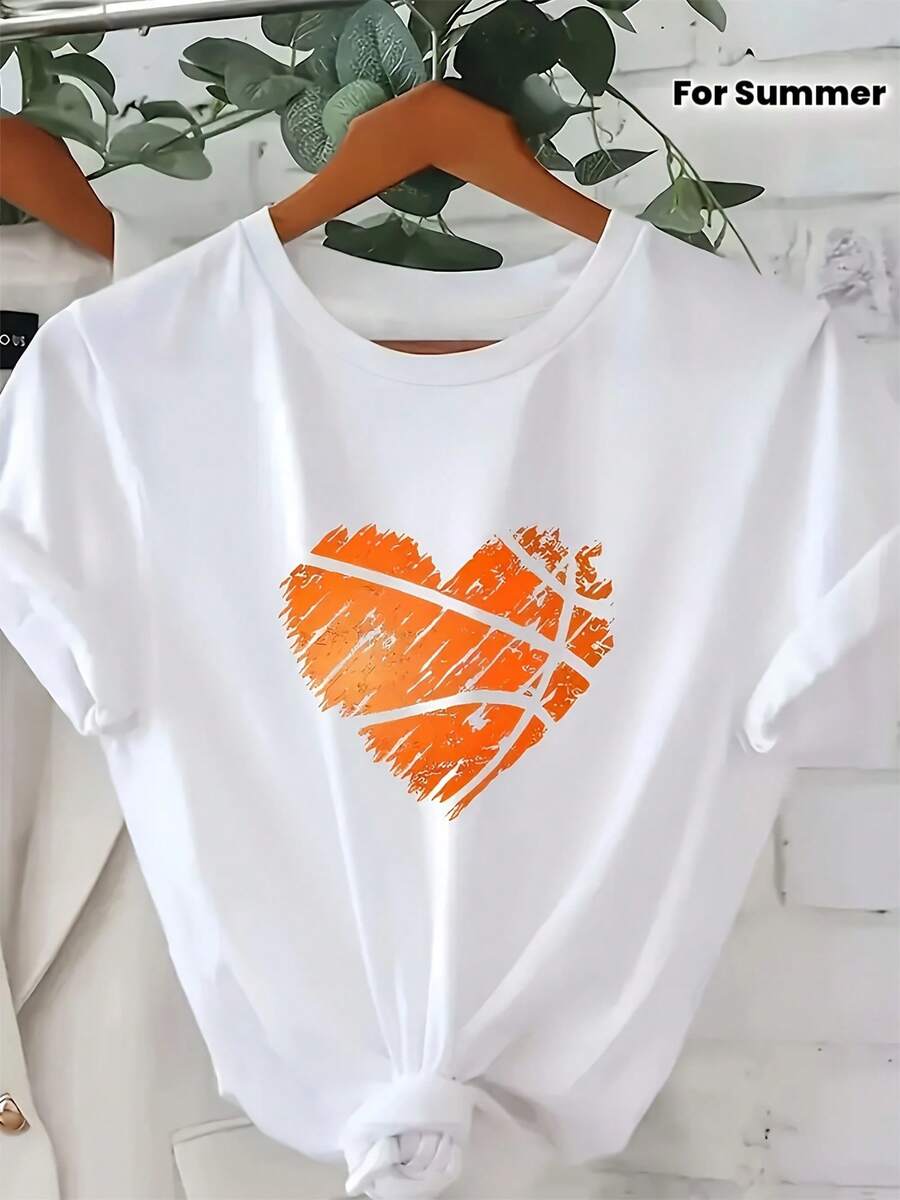 Leisure Time Spring And Summer Casual Short-Sleeve T-Shirt, Women's Clothing, Printed, Simple, Versatile, Loose Fit, Fitted Round-Neck Top - trắng - Xem 1