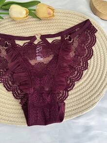 Customized Name Letter Low Waist Underwear, Thong, DIY Phrase Customization, Couple Gift, Women's Triangle Flat Underwear Gift - Burgundy - View 5