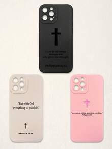标语三件套圣经经文十字架手机壳，基督教信仰风格，柔软保护套，简约文字布局+十字架符号，印有腓立比书4:13，适配多种手机款式，全边防摔设计，精准开孔，适合宗教信徒日常使用，教会礼物，生日/毕业/宗教节日礼物，兼容和Galaxy手机 - 彩色 - 查看 11