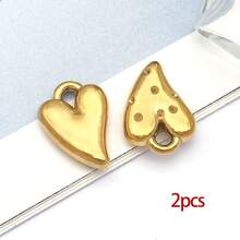2 piezas Encantos de corazón dorado de acero inoxidable, estilo simple, colgante DIY para hacer collares, pulseras, aretes y joyería - Dorado - Ver 8